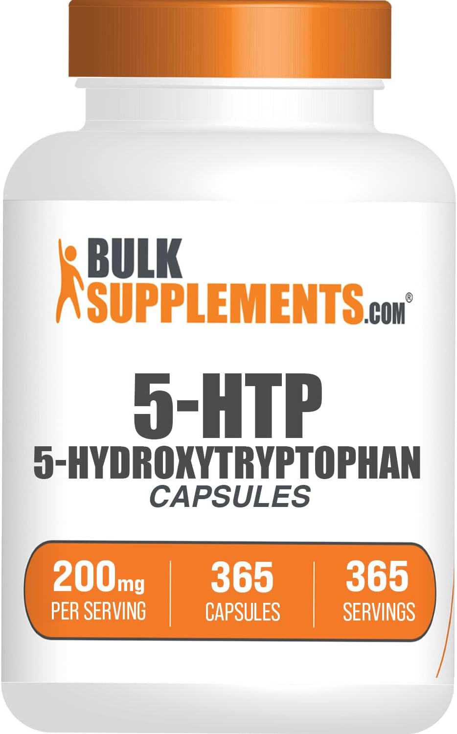 High Strength 5-HTP Capsules - 5-Hydroxytryptophan Supplement, 200mg per Capsule, Amino Acid, Gluten Free - 365 Capsules, Single Pack