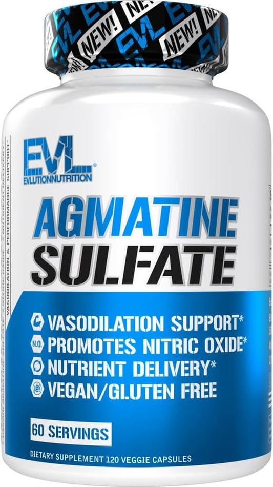 High Strength Agmatine Sulfate Nitric Oxide Capsules for Muscle Growth, Recovery, and Performance - 60 Servings by Evlution Nutrition