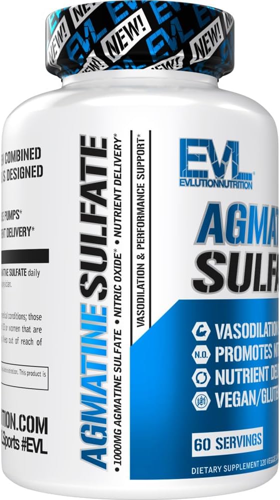 High Strength Agmatine Sulfate Nitric Oxide Capsules for Muscle Growth, Recovery, and Performance - 60 Servings by Evlution Nutrition
