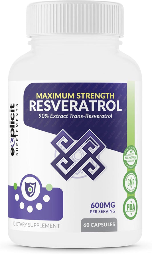High Strength All Natural Resveratrol Supplement - 1200mg Daily - 90% Extract Trans Resveratrol - 30 Day Supply