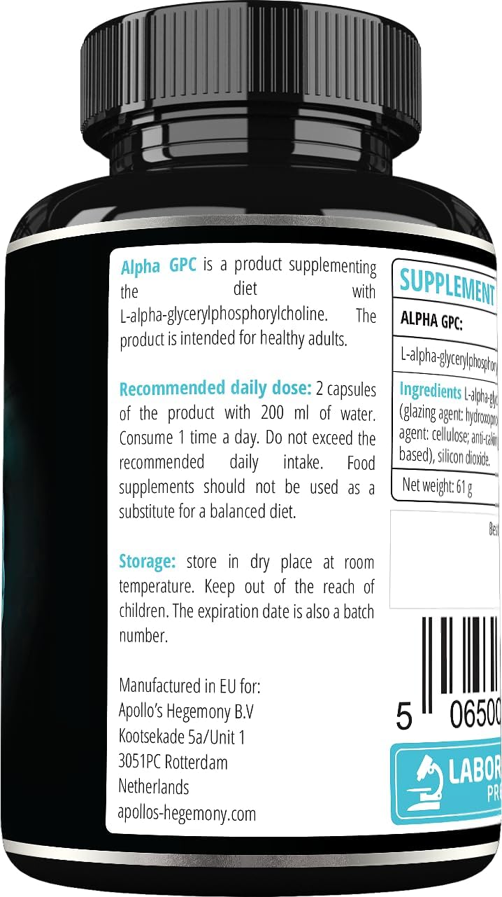 High Strength Alpha-GPC 600mg - 90 Vegan Choline Capsules for Memory and Concentration - 99% Choline Alfoscerate Dietary Supplement