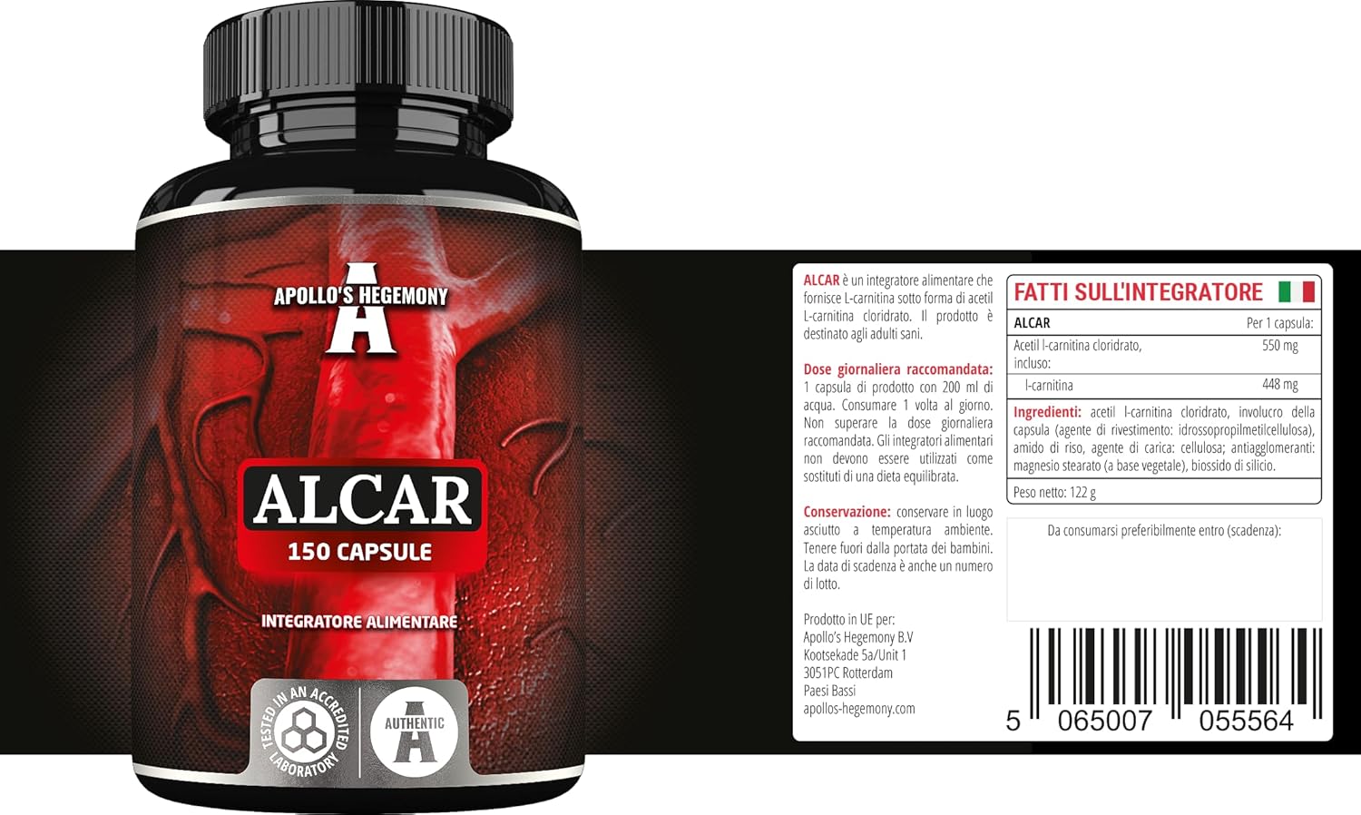 High Strength Apollo's Hegemony Acetyl L-Carnitine HCL 550 mg Capsules for Cognitive Function & Energy - 5 Month Supply