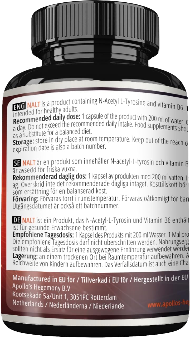 High Strength Apollo's Hegemony N-Acetyl-L-Tyrosine and Vitamin B6 Capsules - Cognitive Booster - 4 Month Supply