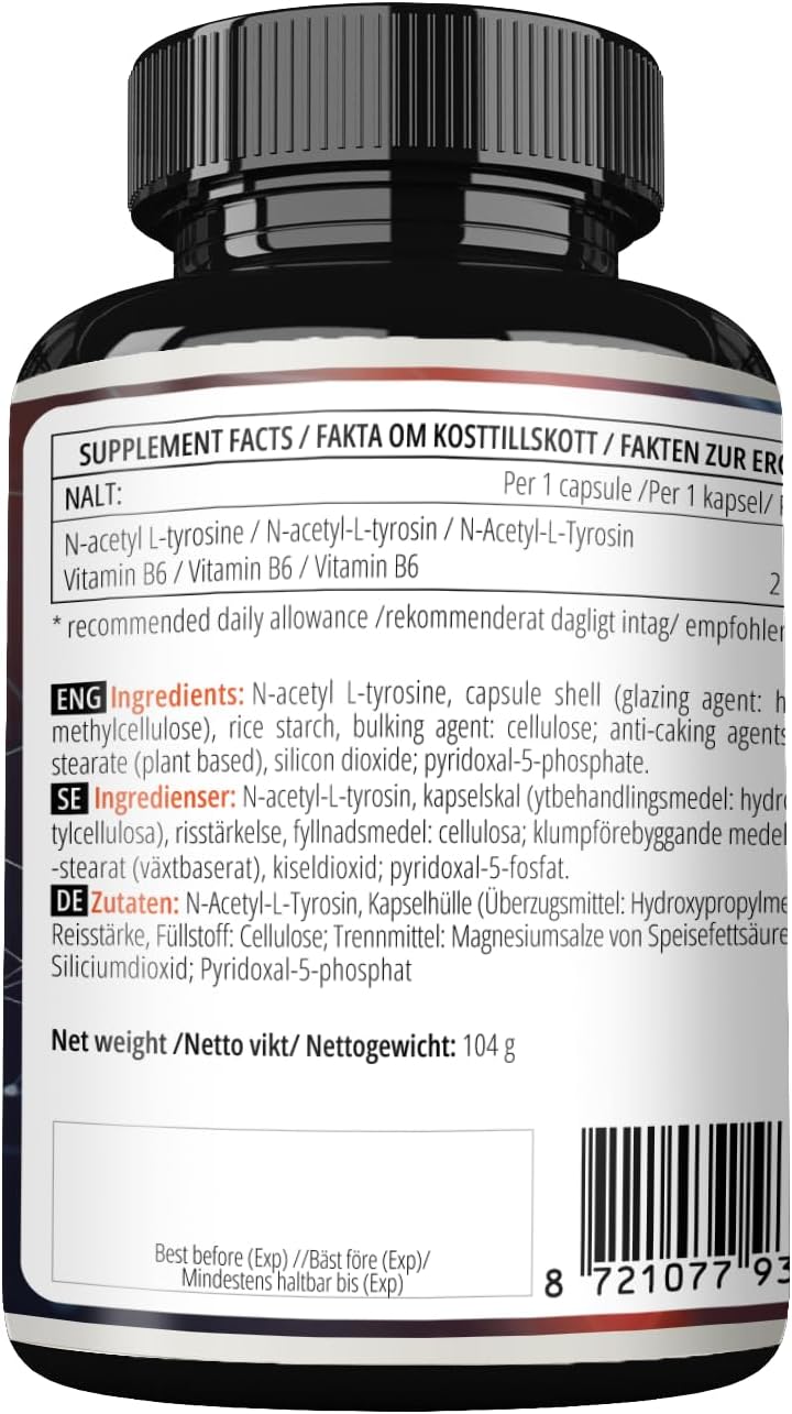 High Strength Apollo's Hegemony N-Acetyl-L-Tyrosine and Vitamin B6 Capsules - Cognitive Booster - 4 Month Supply