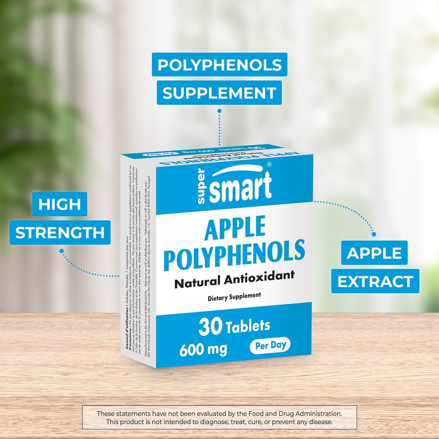 High Strength Apple Polyphenols Supplement - 600mg Daily Dose - 80% Polyphenols - Apple Extract Tablets - Non-GMO & Gluten Free