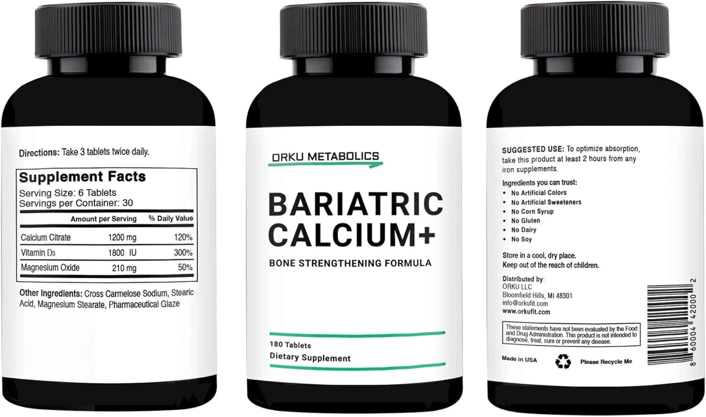 High Strength Bariatric Calcium Citrate Pills with Vitamin D & Magnesium - 1200mg - Non-Chewable Tablets