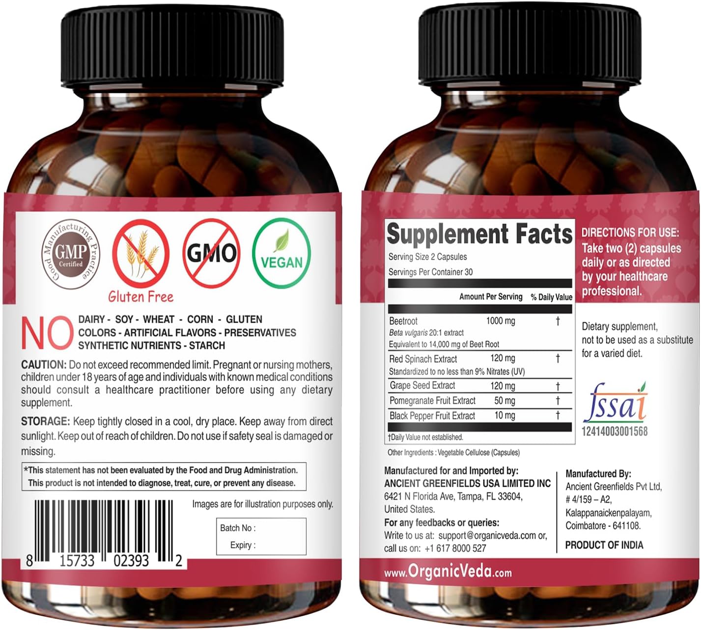 High Strength Beet Root Nitric Oxide Supplement with Super Red Foods - 14000mg Extract - 60 Capsules