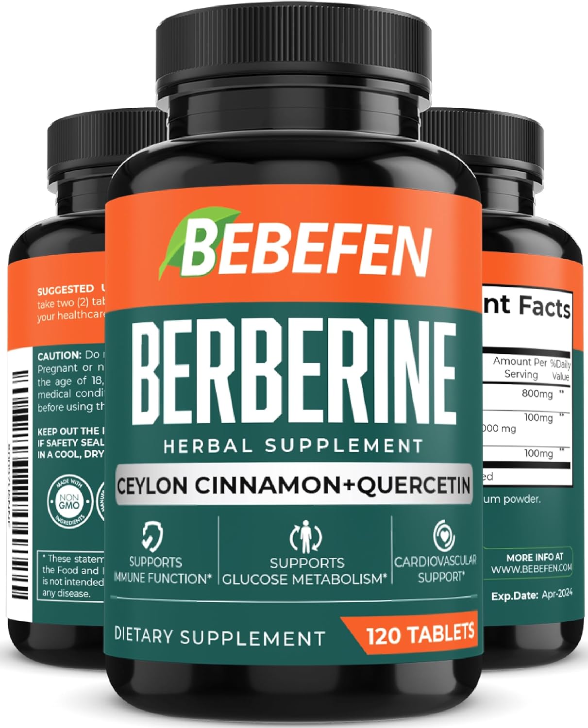 High Strength Berberine Supplement with Ceylon Cinnamon & Quercetin - 1900mg Per Serving - Cardiovascular, Gastrointestinal, and Immune Support - 120 Tablets