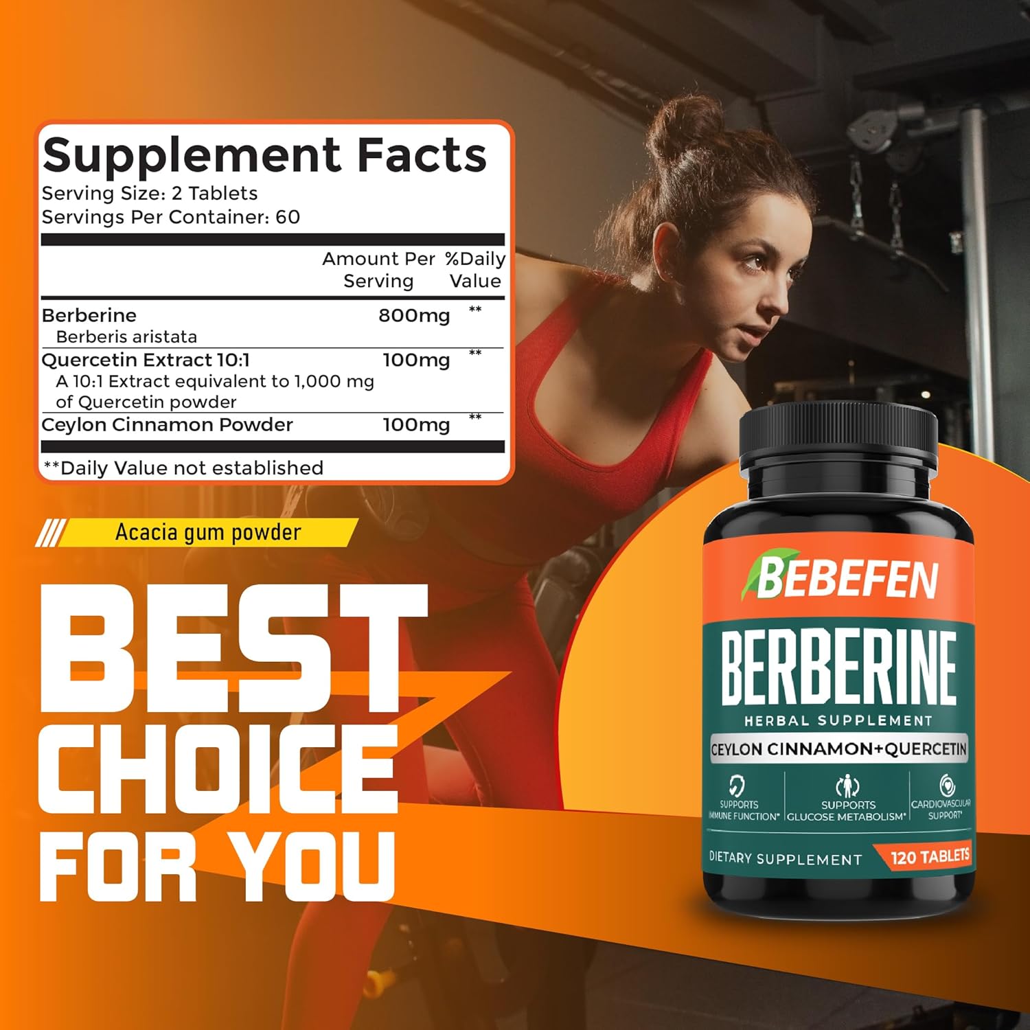 High Strength Berberine Supplement with Ceylon Cinnamon & Quercetin - 1900mg Per Serving - Cardiovascular, Gastrointestinal, and Immune Support - 120 Tablets