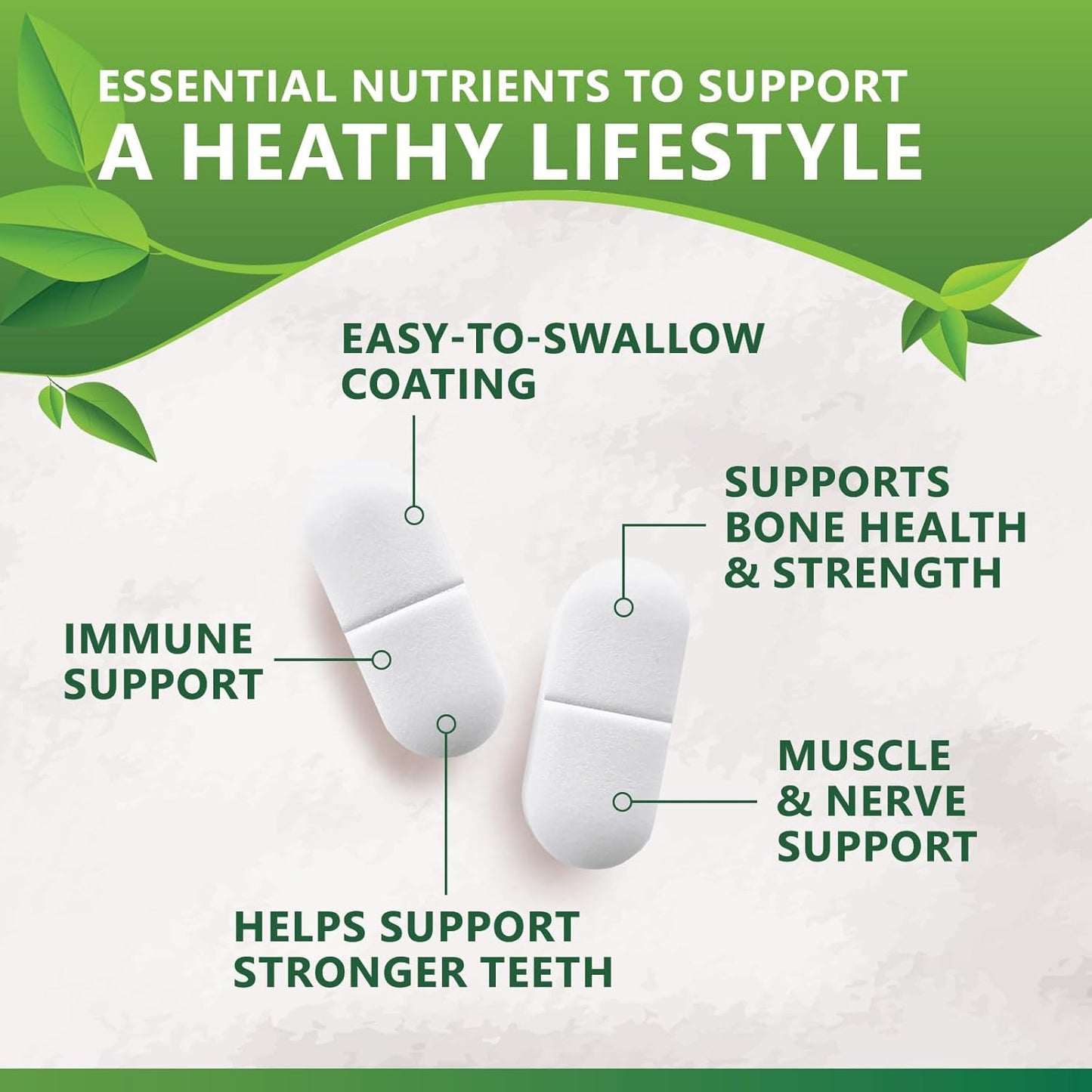 High Strength Calcium 1200mg with Vitamin D3 for Bone & Teeth Health - 180 Tablets, Natural Calcium Supplement for Women & Men