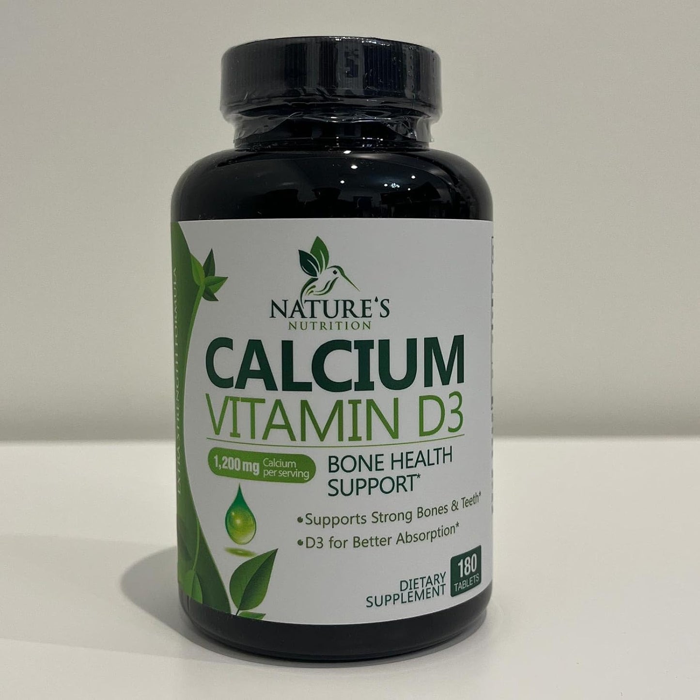 High Strength Calcium 1200mg with Vitamin D3 for Bone & Teeth Health - 180 Tablets, Natural Calcium Supplement for Women & Men