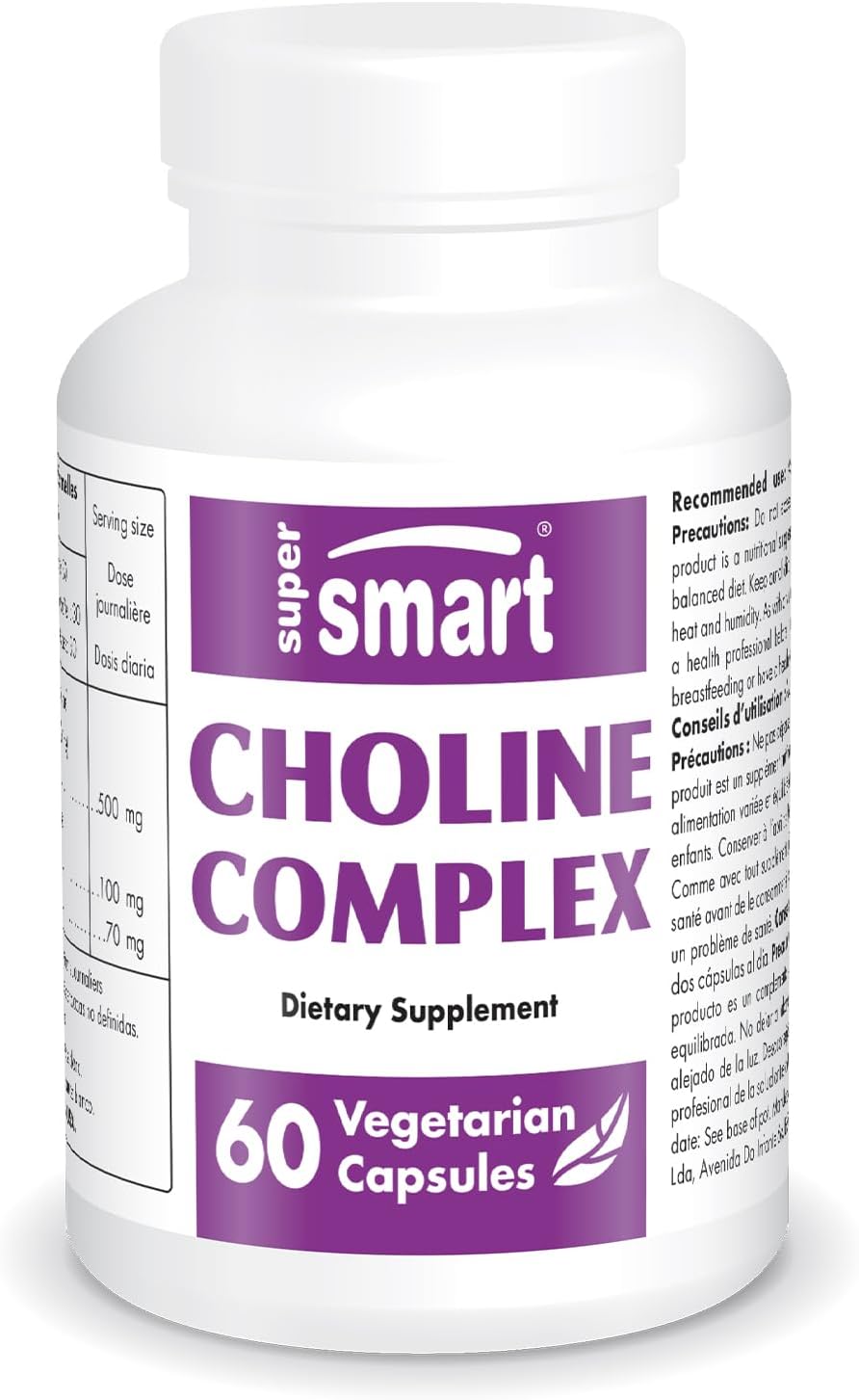 High Strength Choline Complex Supplement - Patented Formula with Choline Bitartrate, GPC Choline & CDP Choline - Non-GMO & Gluten Free - 60 Vegetarian Capsules