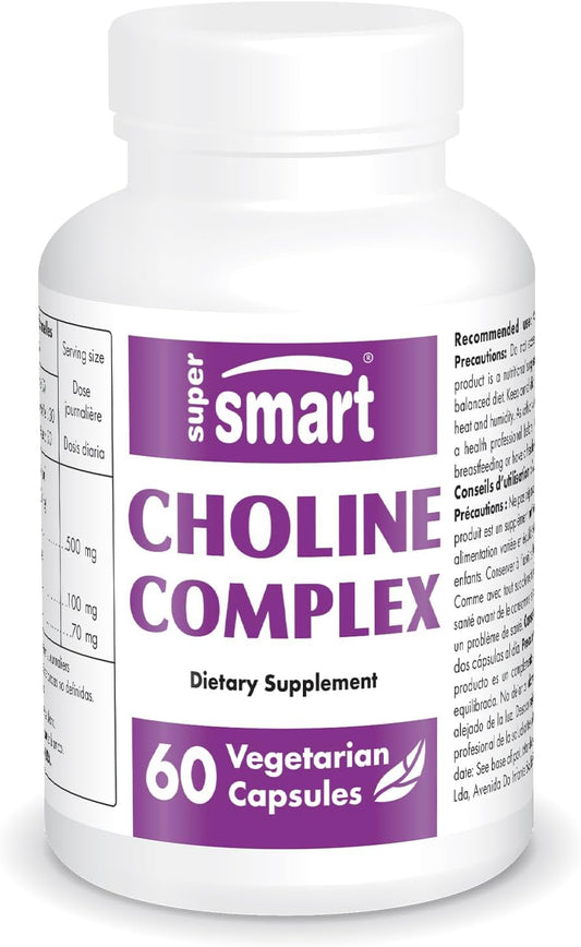 High Strength Choline Complex Supplement - Patented Formula with Choline Bitartrate, GPC Choline & CDP Choline - Non-GMO & Gluten Free - 60 Vegetarian Capsules