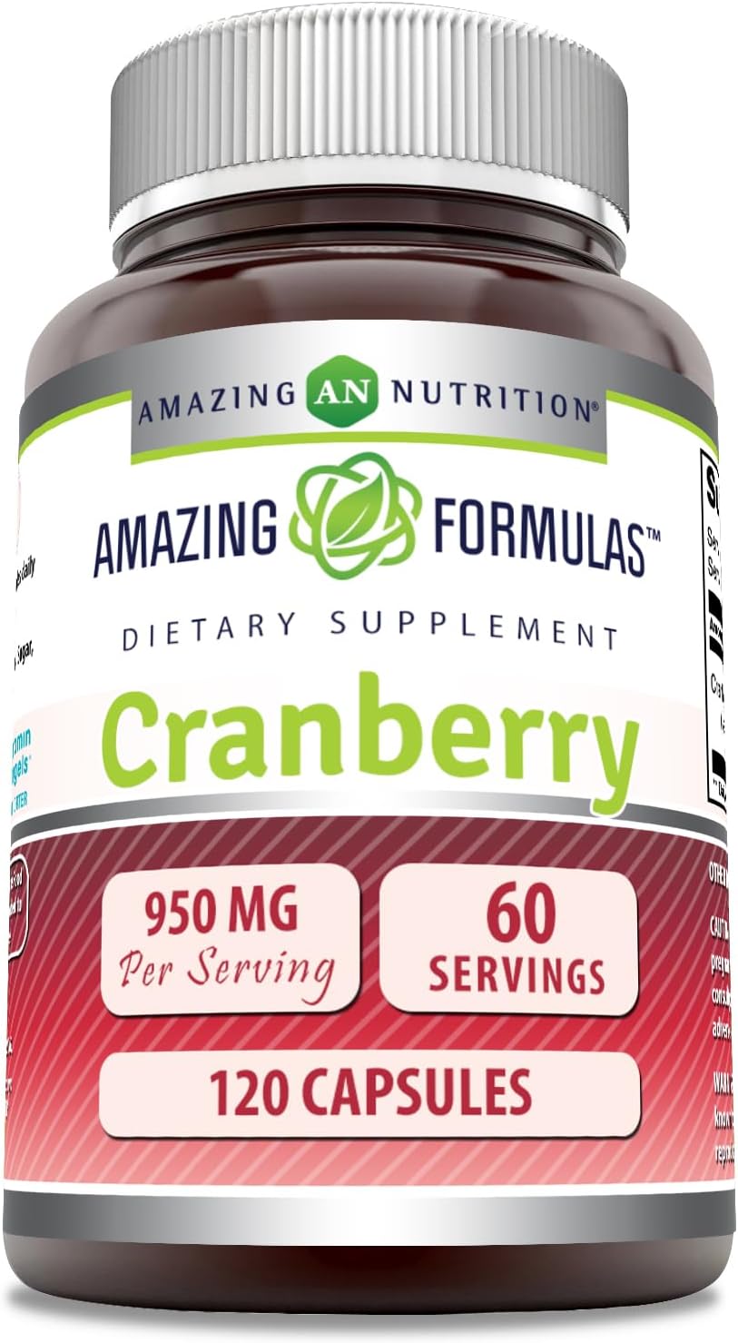 High Strength Cranberry Extract Capsules - 950mg per Serving - 120 Count - Non-GMO, Gluten Free - Made in USA by Amazing Nutrition
