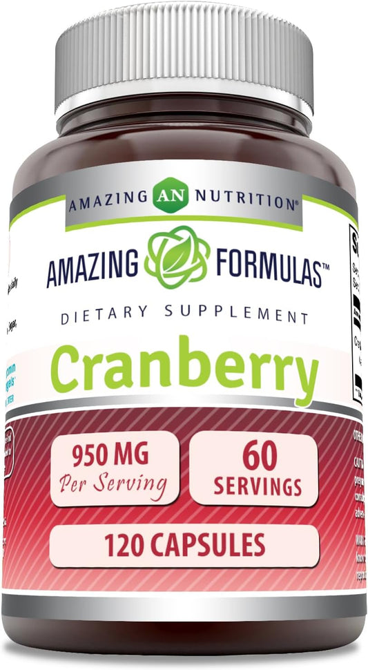 High Strength Cranberry Extract Capsules - 950mg per Serving - 120 Count - Non-GMO, Gluten Free - Made in USA by Amazing Nutrition