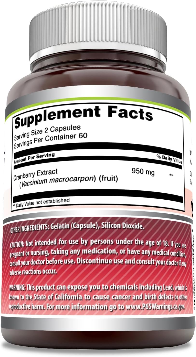 High Strength Cranberry Extract Capsules - 950mg per Serving - 120 Count - Non-GMO, Gluten Free - Made in USA by Amazing Nutrition