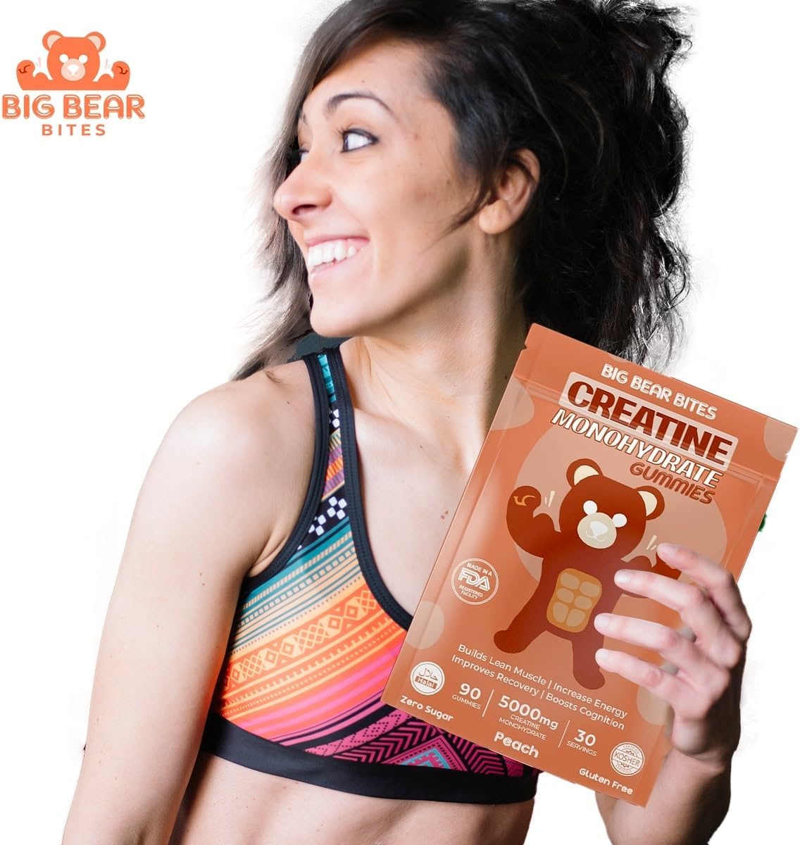 High Strength Creatine Gummies for Muscle Recovery | 5000mg per Serving | Sugar-Free, Gluten-Free & Halal | Peach Flavor | Pack of 90 Gummies for Men & Women