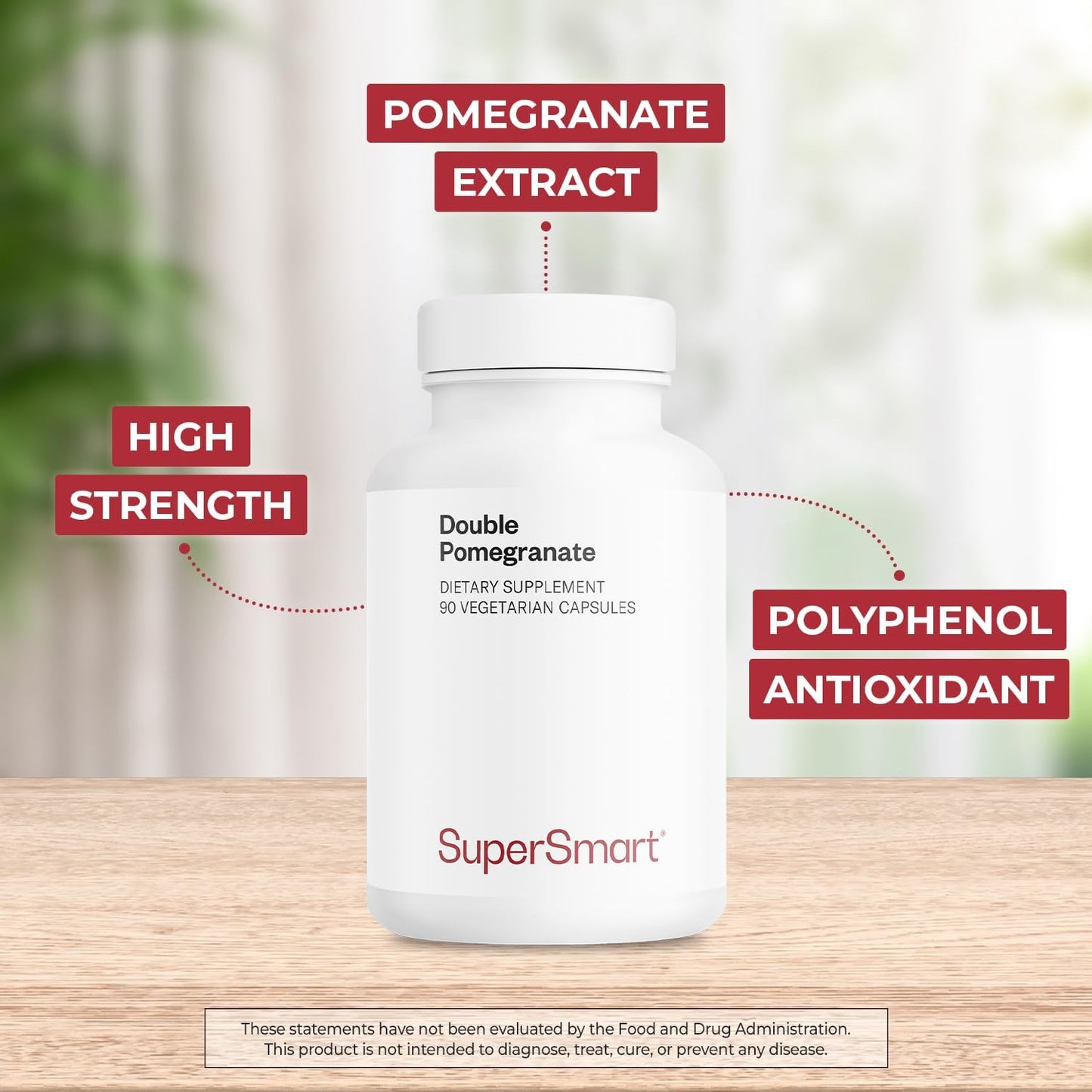 High Strength Double Pomegranate Extract Supplement - 90 Capsules - 90% Ellagic Acid - Advanced Antioxidant Formula - Non-GMO & Gluten Free