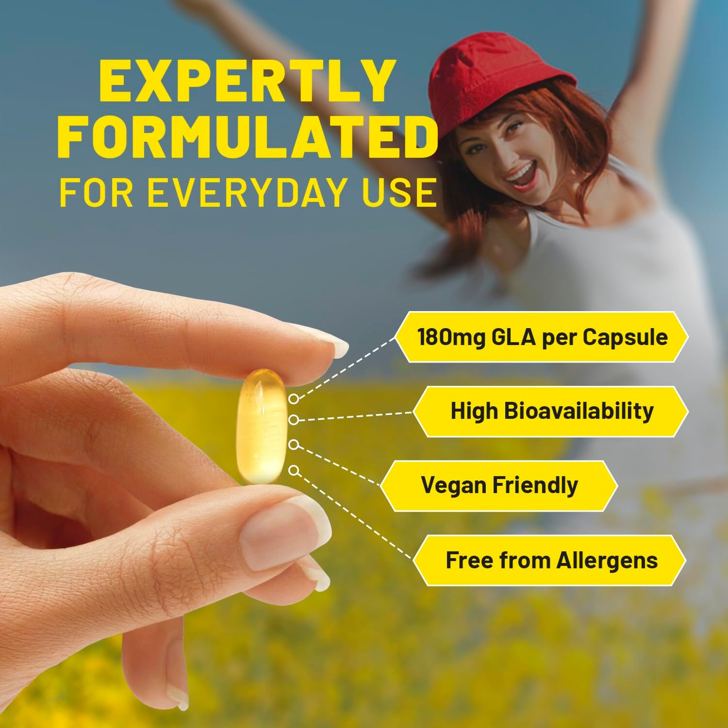 High Strength Evening Primrose Oil 2000mg with Vitamin E & B6 - 60 Vegan Softgels | Cold Pressed, Premium Quality Supplement for Women's Health | 180mg GLA per Capsule | Vegan by Prowise Healthcare