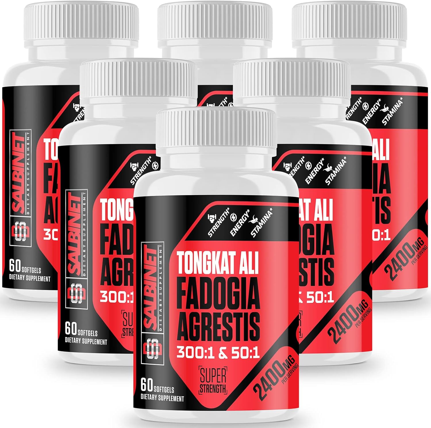 High Strength Fadogia Agrestis & Tongkat Ali Supplements - Third Party Tested for Maximum Performance - 2400mg, Muscle Mass Booster - 6 Pack