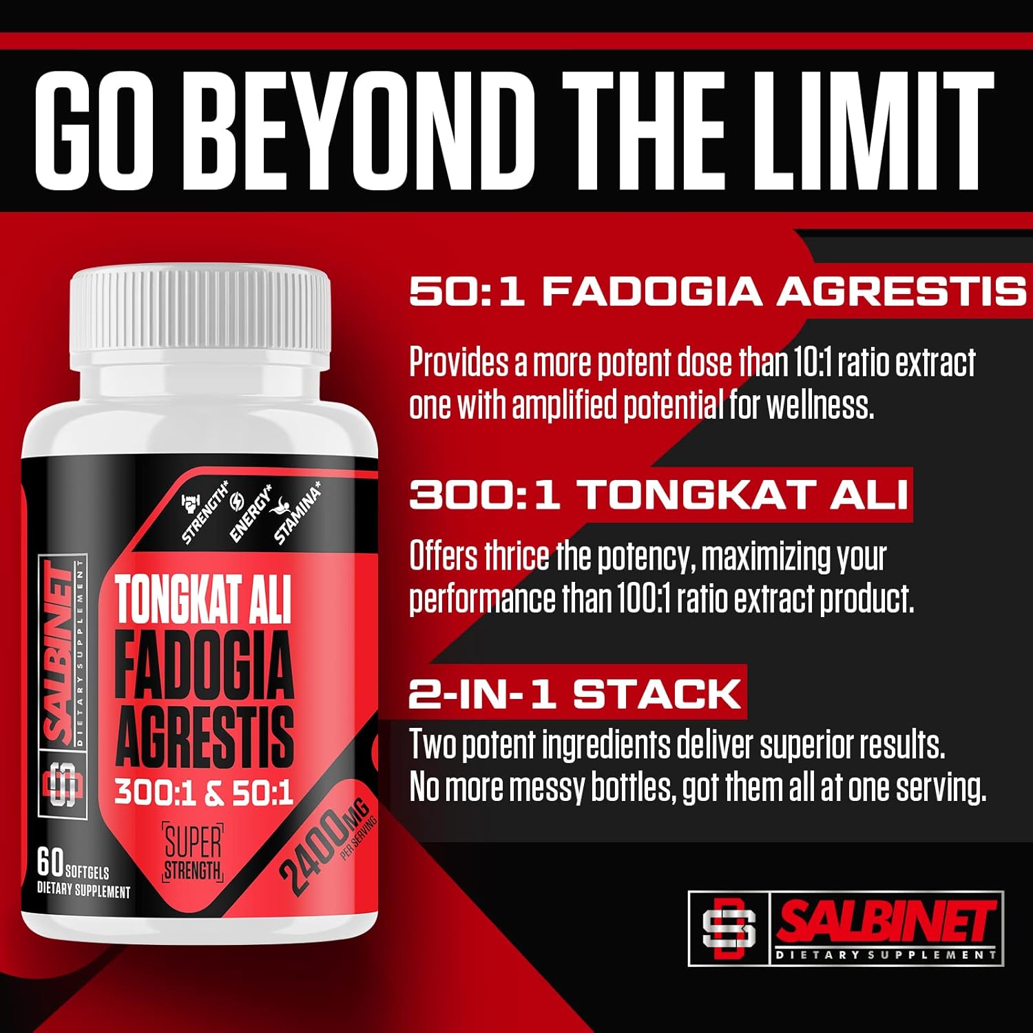 High Strength Fadogia Agrestis & Tongkat Ali Supplements - Third Party Tested for Maximum Performance - 2400mg, Muscle Mass Booster - 6 Pack