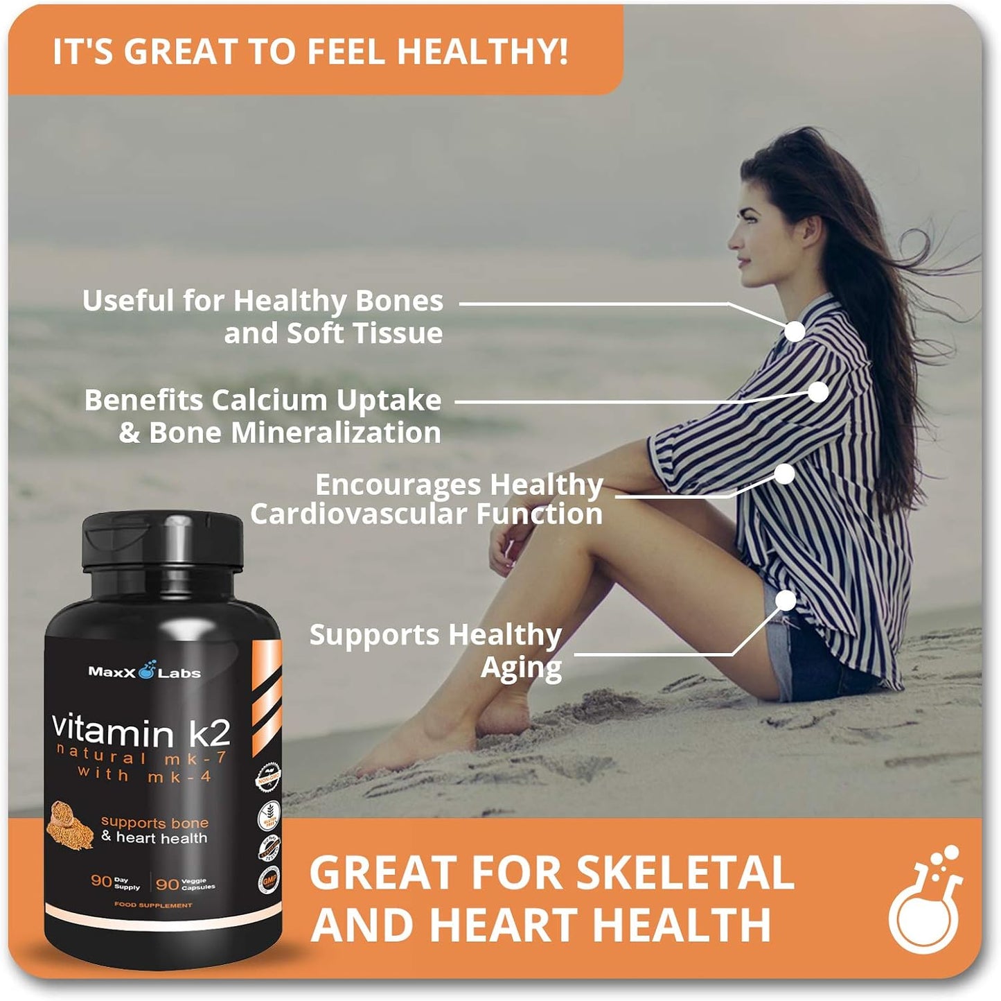 High Strength Full Spectrum Vitamin K2 Supplement with Vitamin D - 600mcg K2 MK7 & MK4 - Bone Health Support - 90 Capsules