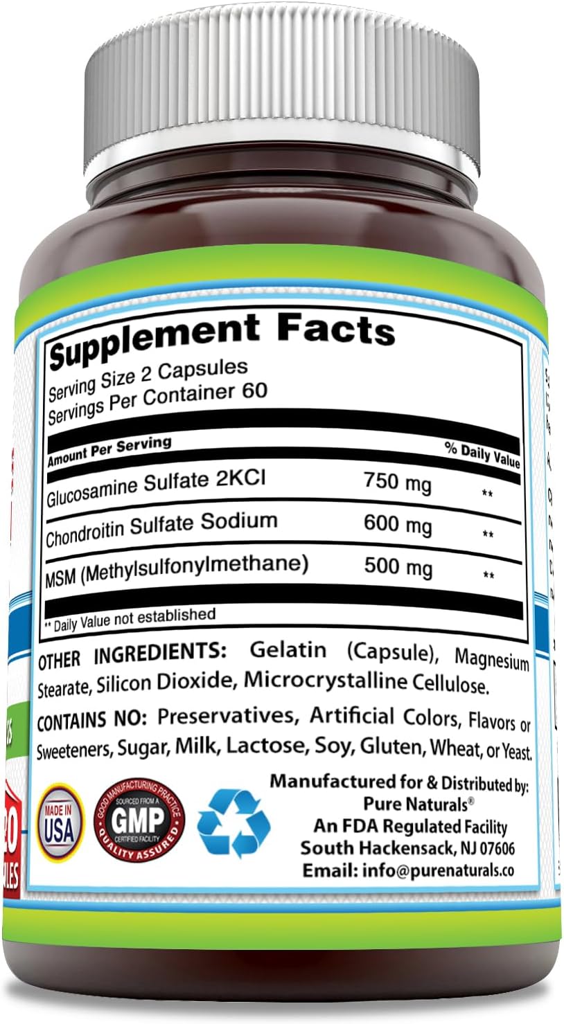 High Strength Glucosamine Chondroitin & MSM Supplement | 1850 Mg | 120 Capsules | Non-GMO & Gluten-Free | Made in USA