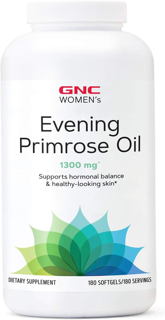 High Strength GNC Women's Evening Primrose Oil Capsules - 1300mg for Hormonal Balance, Immunity, Skin & Heart - 180 Softgels