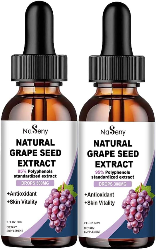 High Strength Grape Seed Extract Liquid Drops - 300mg Polyphenols, High Absorption Vitis Vinifera Tincture - Non-GMO (2 Bottles)