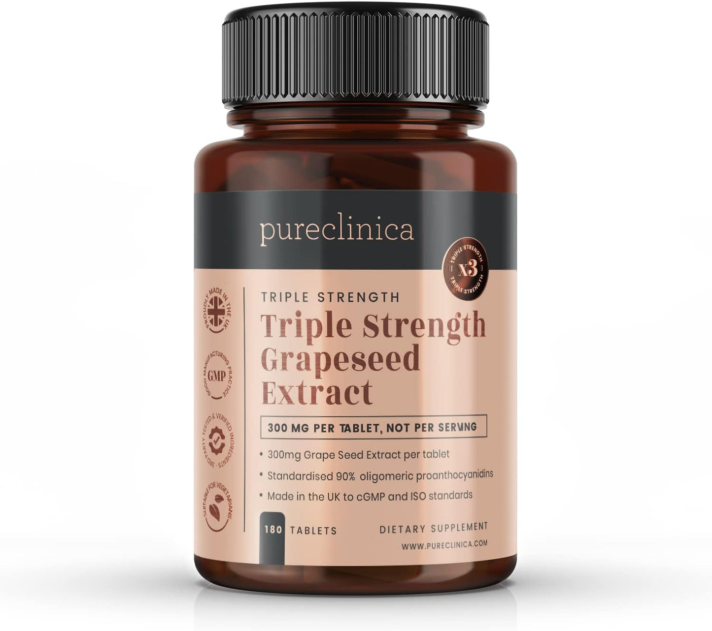 High Strength Grape Seed Extract Tablets - 300mg x 180 (90% Oligomeric Proanthocyanidins) - 3x Potency of Standard Grape Seed Supplement