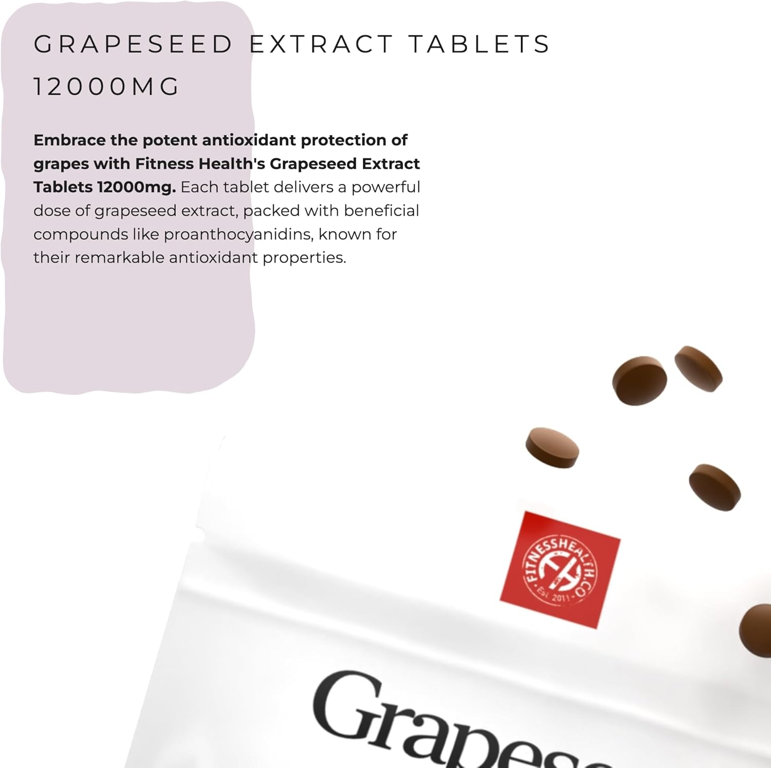 High Strength Grapeseed Extract Tablets 12000mg - Vegan Supplement - 120 Tablets - UK Made