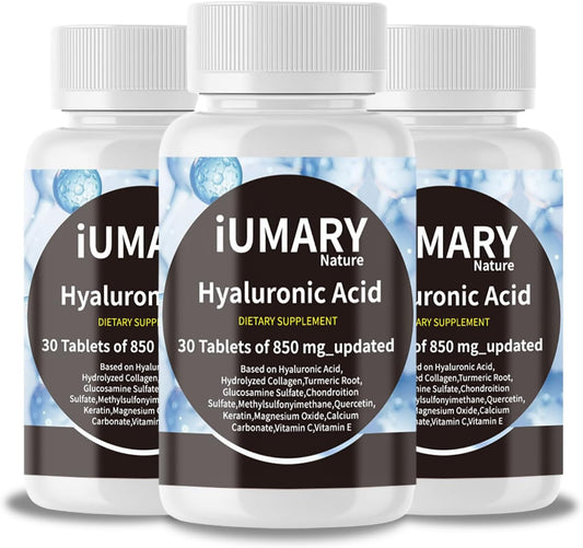 High Strength Hyaluronic Acid Supplements for Skin and Joint Health - 850mg, 90 Tablets