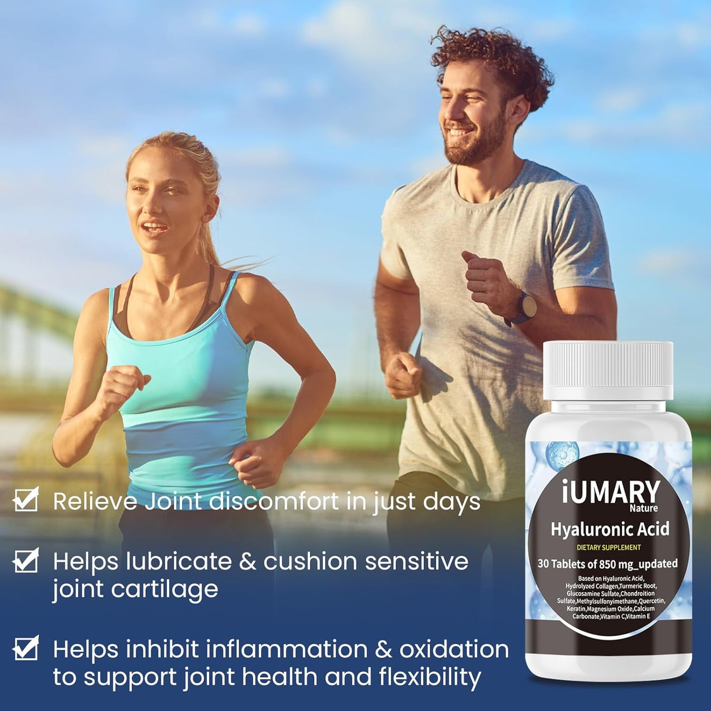 High Strength Hyaluronic Acid Supplements for Skin and Joint Health - 850mg, 90 Tablets