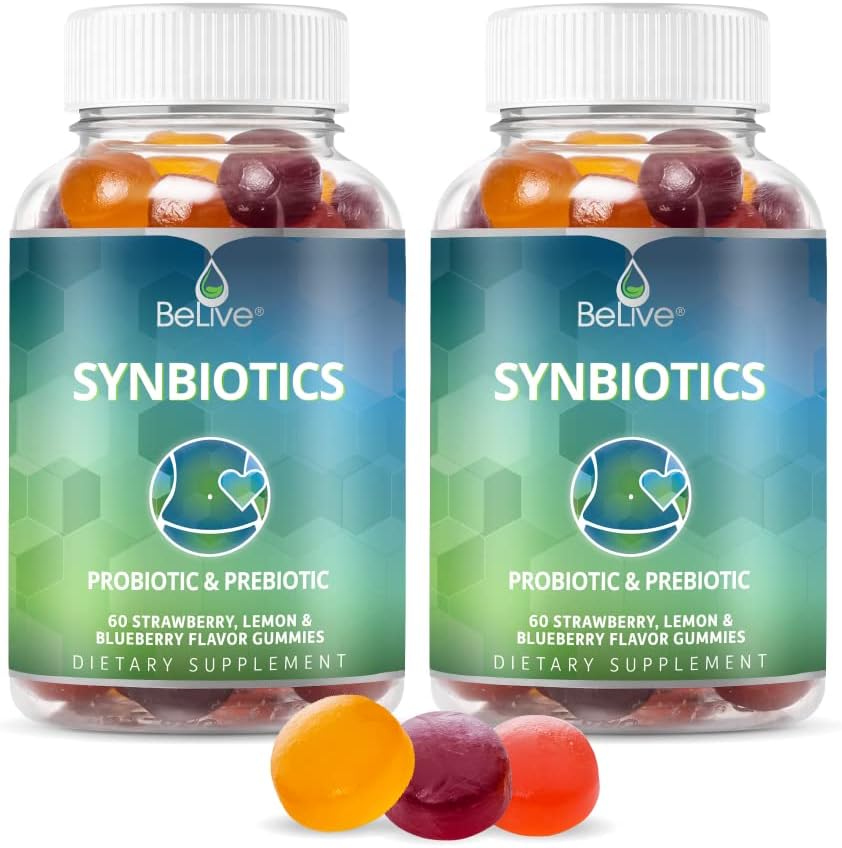 High Strength Inulin Probiotic & Prebiotic Fiber Gummies for Kids & Adults - Digestive Support Supplement - Strawberry, Lemon, Blueberry Flavor - 2-Pack