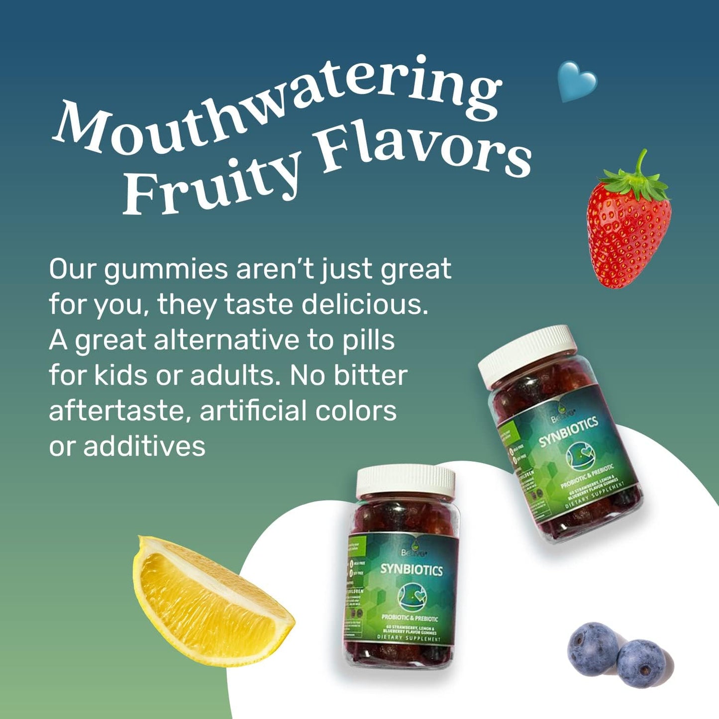 High Strength Inulin Probiotic & Prebiotic Fiber Gummies - Digestive Support for Kids & Adults - Strawberry, Lemon, Blueberry | 3-Pack