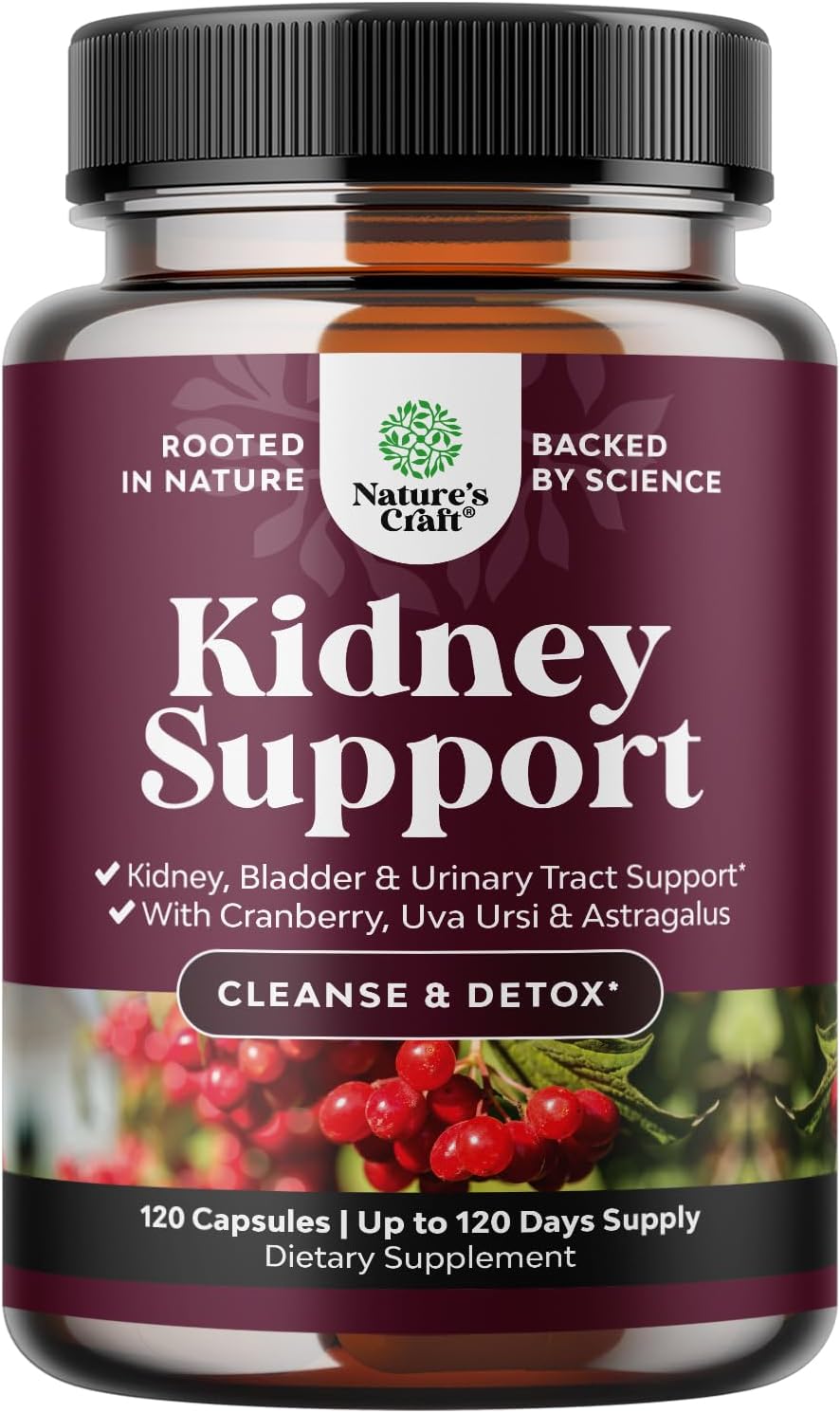 High Strength Kidney Cleanse & Detox Supplement with Cranberry for Women & Men - Supports Bladder Health - Non-GMO Vegan Formula