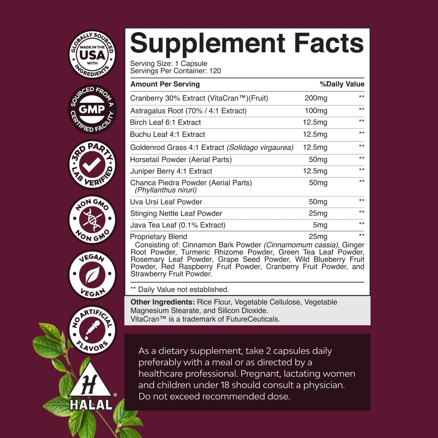 High Strength Kidney Cleanse & Detox Supplement with Cranberry for Women & Men - Supports Bladder Health - Non-GMO Vegan Formula