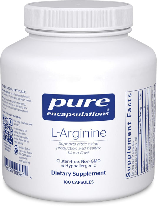 High Strength L-Arginine Supplement for Heart Health & Blood Flow - 1,400 mg - Pure Encapsulations - 180 Capsules - Gluten Free & Non-GMO