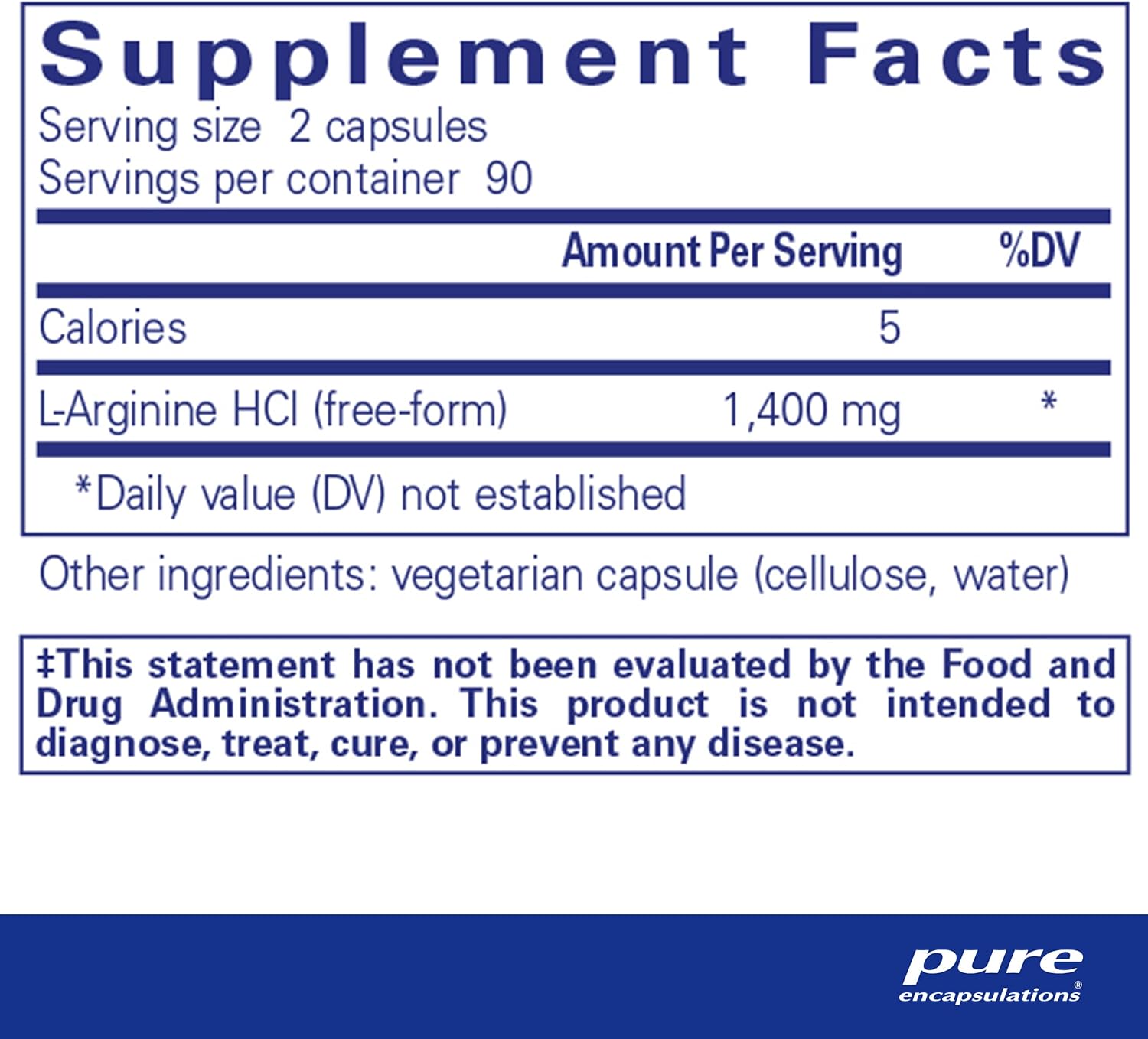 High Strength L-Arginine Supplement for Heart Health & Blood Flow - 1,400 mg - Pure Encapsulations - 180 Capsules - Gluten Free & Non-GMO