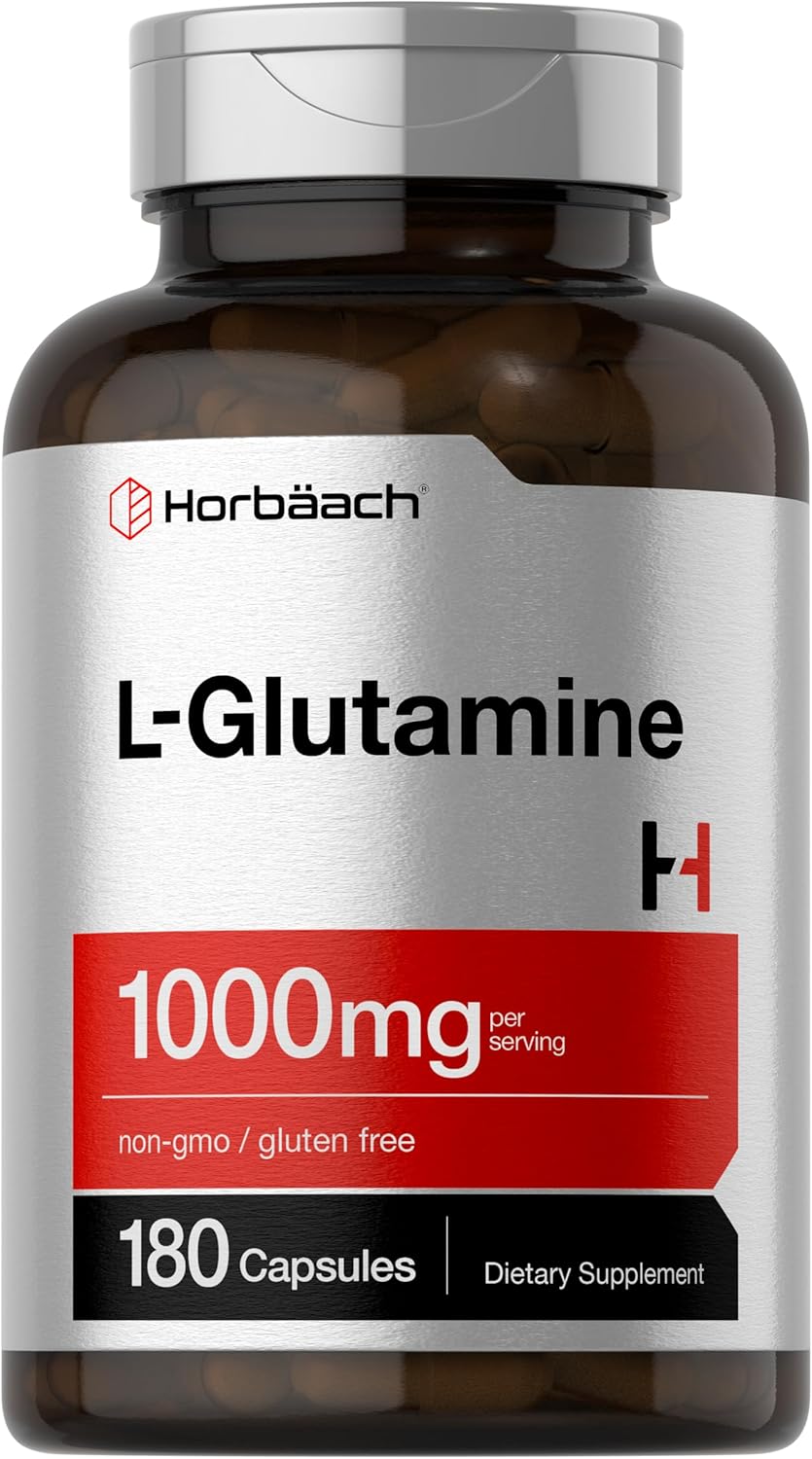 High Strength L-Glutamine Capsules 1000mg - 180 Count for Pre & Post Workout - Non-GMO, Gluten Free Supplement by Horbäach