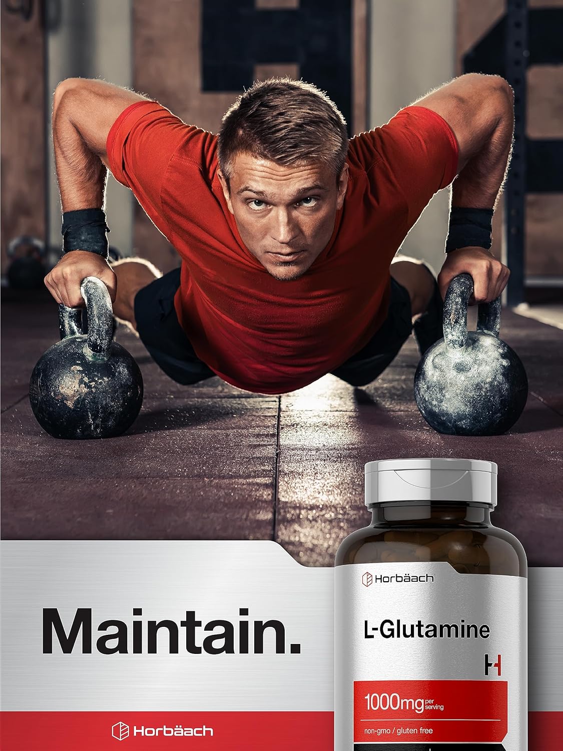 High Strength L-Glutamine Capsules 1000mg - 180 Count for Pre & Post Workout - Non-GMO, Gluten Free Supplement by Horbäach