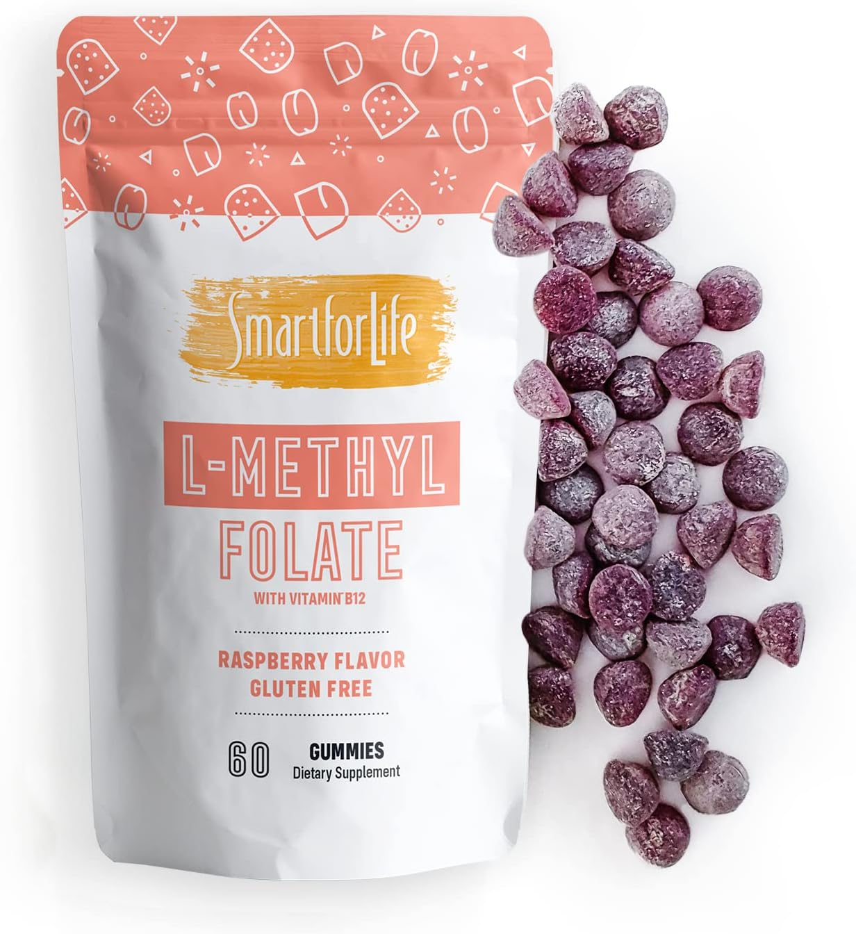 High Strength L-Methylfolate Gummies with Vitamin B12 - Raspberry Flavor - 60 Count - Active Folate 5 MTHFR Support - Professional Grade Supplement