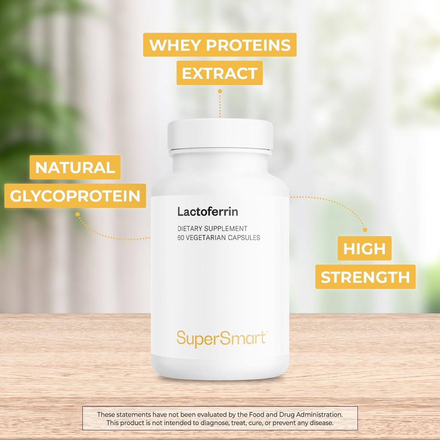 High Strength Lactoferrin Supplement with Whey Protein Extract - Natural Glycoprotein - Non-GMO & Gluten Free - 60 Capsules