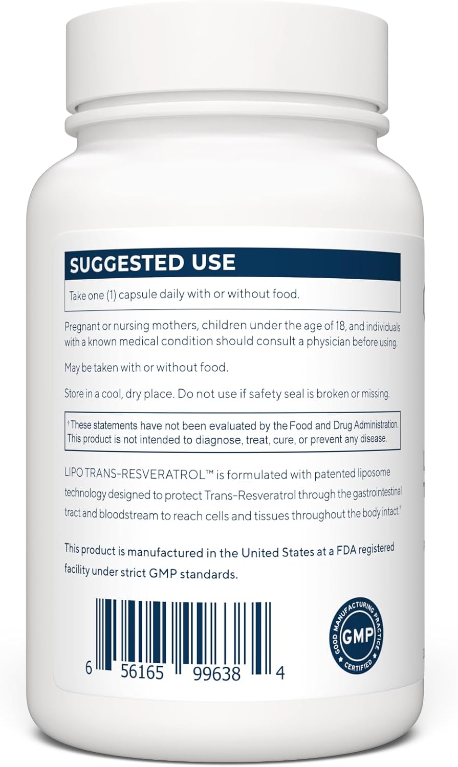 High Strength Liposomal Resveratrol Supplement | 90 Capsules | 125mg per Serving | Non-GMO | Made in USA | Third-Party Tested
