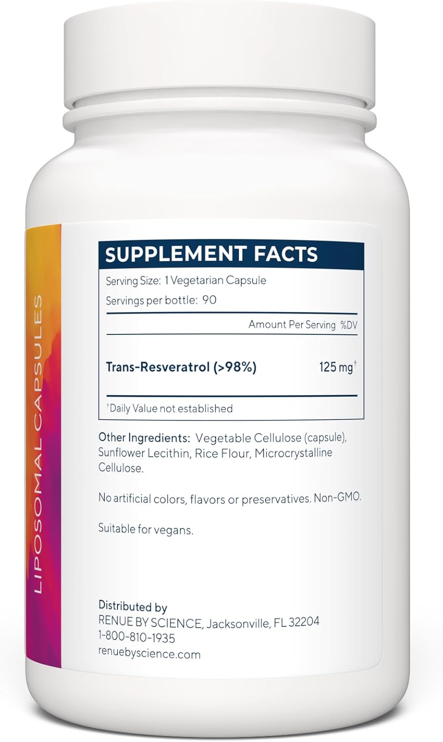 High Strength Liposomal Resveratrol Supplement | 90 Capsules | 125mg per Serving | Non-GMO | Made in USA | Third-Party Tested