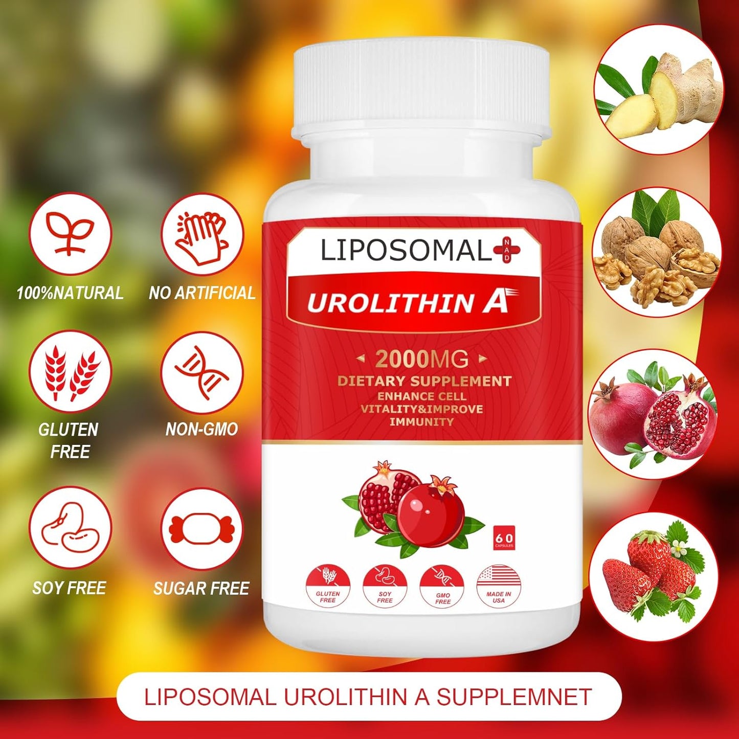 High Strength Liposomal Urolithin A Supplement for Energy - 2000MG, 180 Capsules