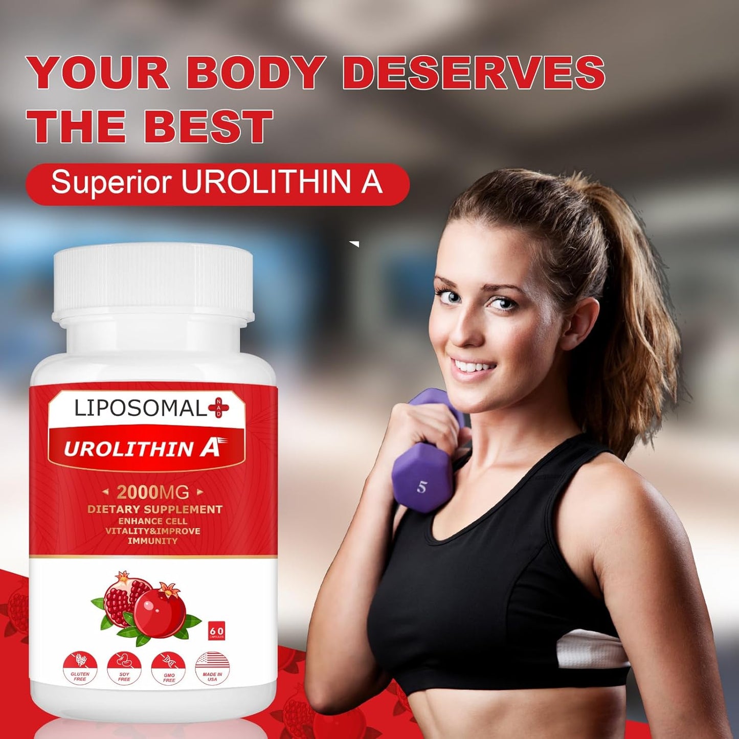 High Strength Liposomal Urolithin A Supplement for Energy - 2000MG, 180 Capsules