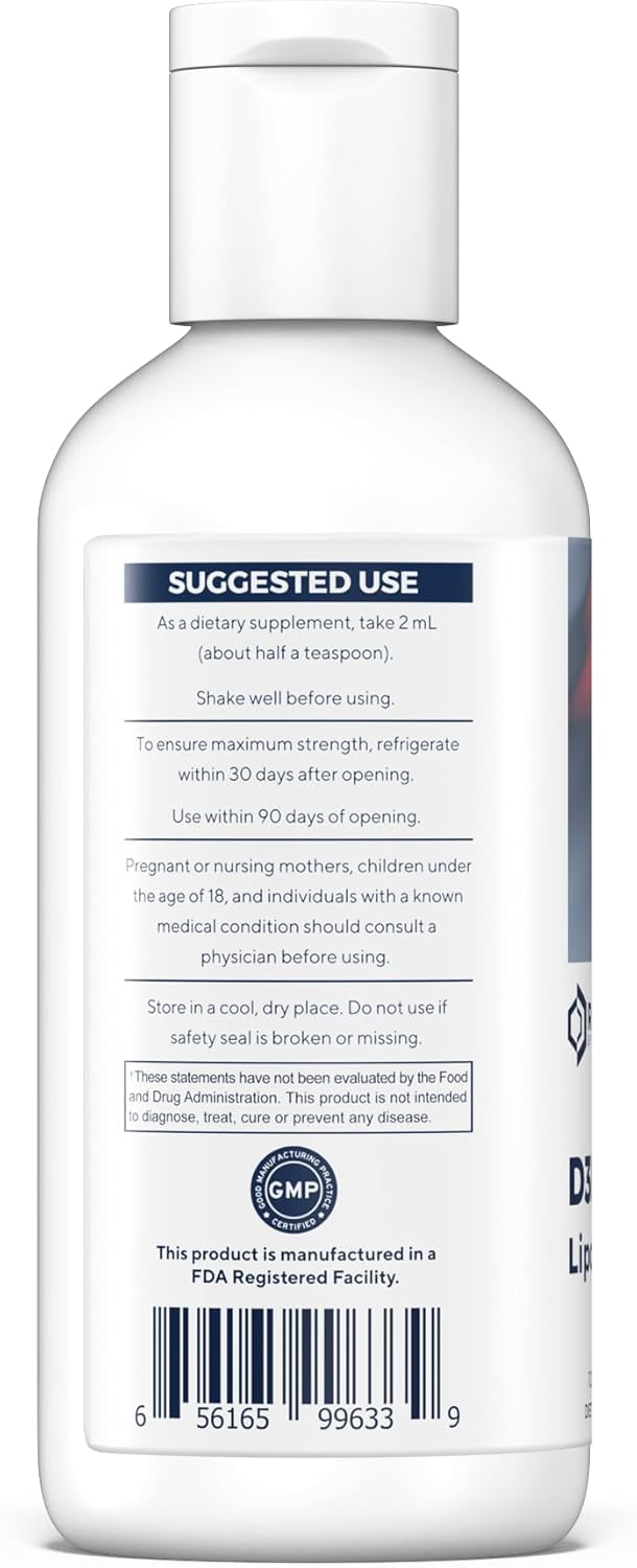 High Strength Liposomal Vitamin D3 K2 Gel - 2500IU D3 & 200mcg K2 - Non-GMO - Made in USA