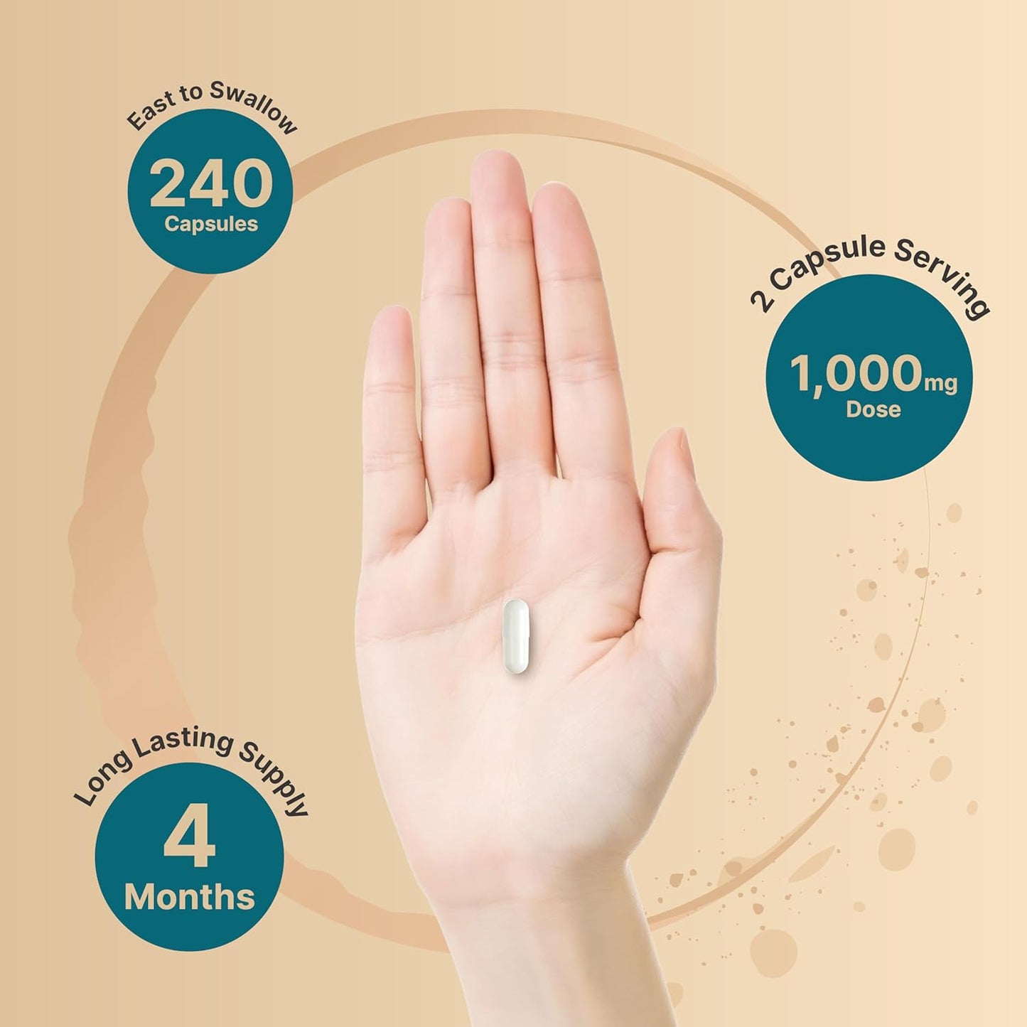 High Strength Magnesium Glycinate Supplement 1000mg | 240 Capsules, 500mg Each | Chelated & Non-GMO Formula - Gluten Free