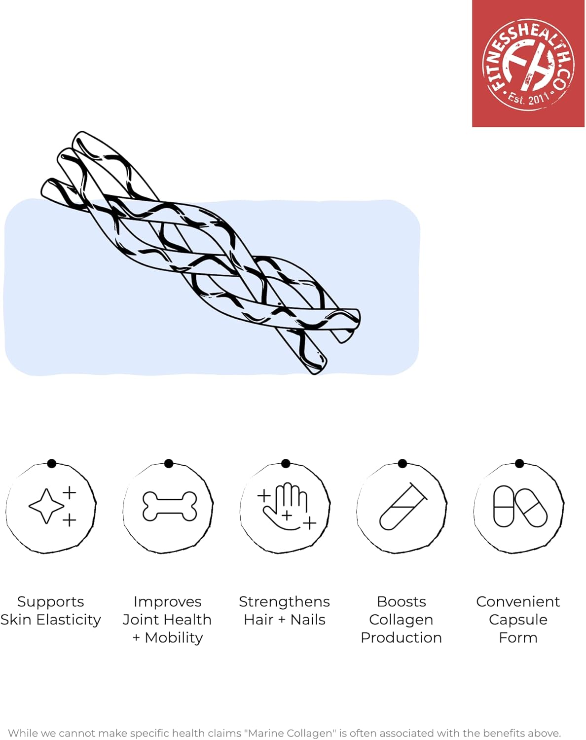 High Strength Marine Collagen Capsules for Hair, Skin, & Joints - Protein Supplement for Women & Men - 400mg, 60 Pack